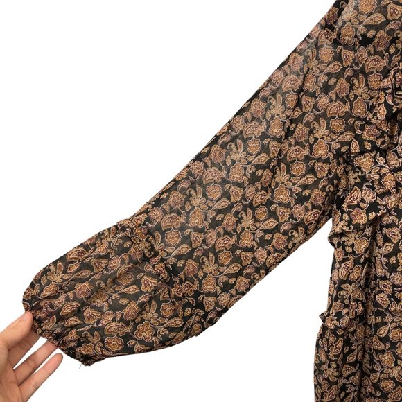 Dress Forum Brown Floral Ruffle Tiered Long Sleeve Dress M - Picture 8 of 11